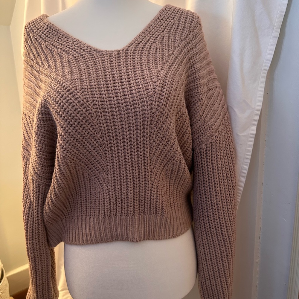 Cozy Knit V-Neck Sweater in Taupe